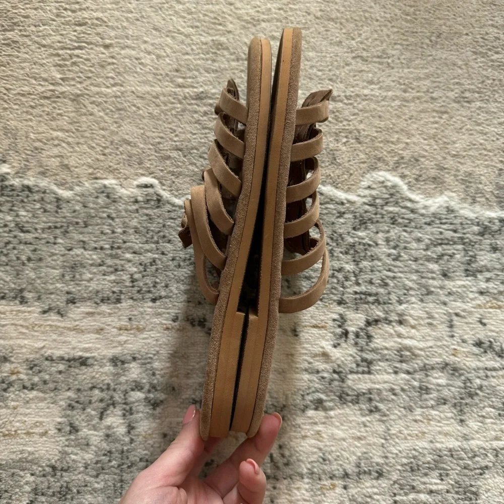 🆕 Greek taupe suede knot detail strappy flat sandals
